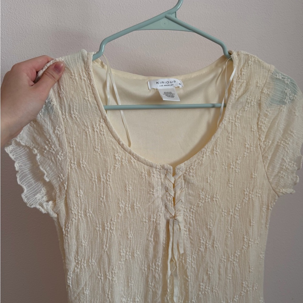 Ivory Textured Short Sleeve Dress